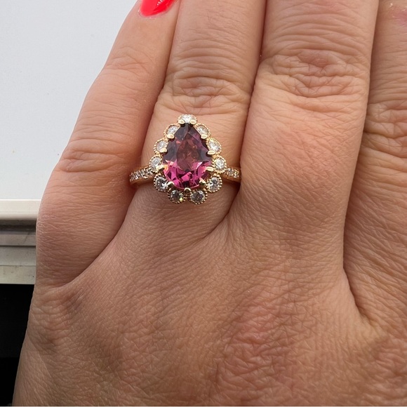 14k Rose Gold Diamond & Pink Turmaline Ring - Picture 9 of 9